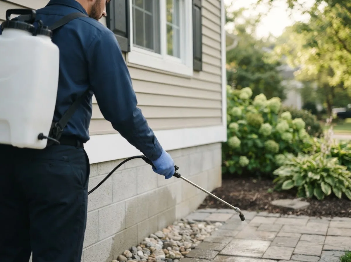 Pest control technician inspecting a home in Jamestown, IN